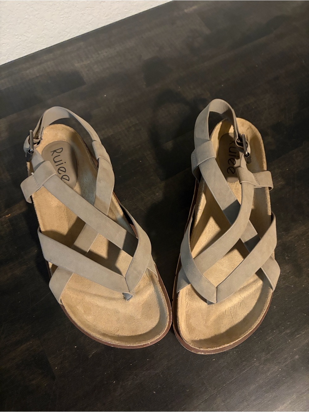 Anthropologie Ruiee Gray Strappy Leather Sandals Arch Support Boho Size 9